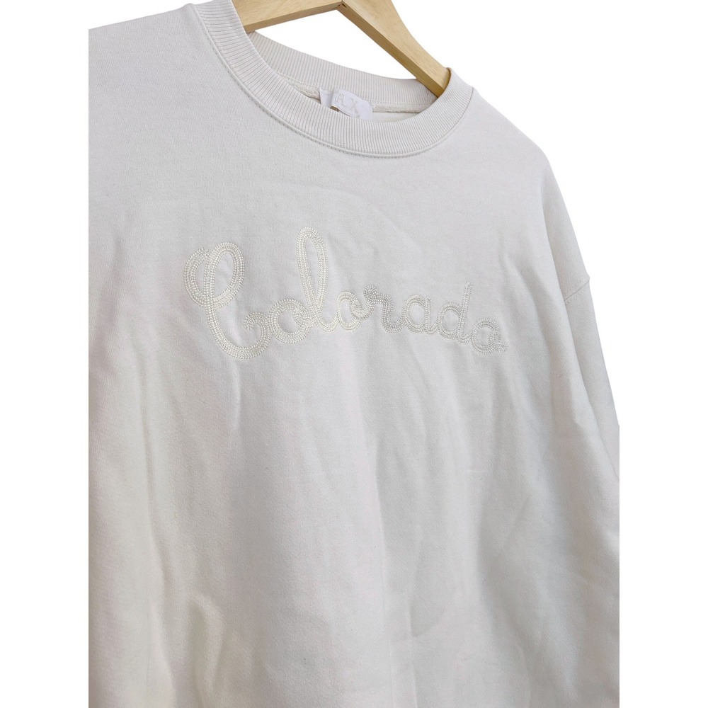 Le ALX Colorado Embroidered Organic Cotton Sweatshirt Creme Womens Medium NEW - Picture 3 of 8